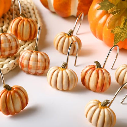 Colingmill Set of 12 Pumpkin Shower Curtain Hooks for Fall Bathroom Decor, Metal Rustproof Farmhouse Plaid Autumn Pumpkin Decorative Shower Curtain Hooks Rings for Thanksgiving Bathroom Decor - style: Pumpkin