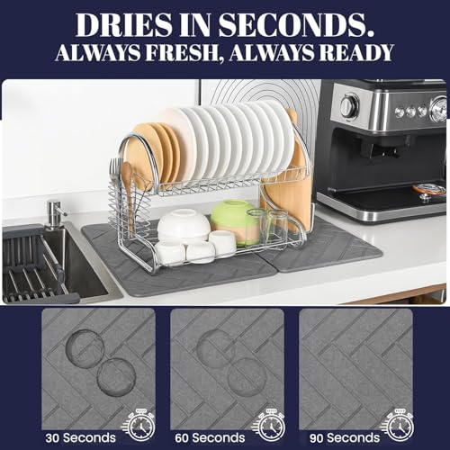 Folding Stone Dish Drying Mat for Kitchen Counter 23"x15" - Diatomaceous Earth Quick Dry Mat, Non-Slip, Foldable & Absorbent Stone Drying Pad for Dishes Cups Bottles - Kitchen Bath & Pet Mat
