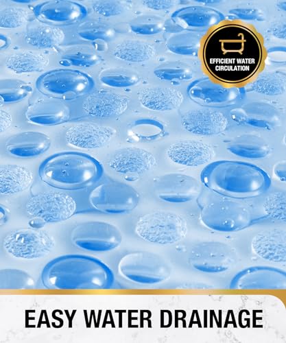 HITSLAM Oval Bathtub Mat Non Slip, 27x15 Inch Bubble Bath Tub Mat for Bathroom, Machine Washable Shower Mat with Suction Cups and Drain Holes, Blue - color: Blue, size: 27" x 15" (Oval)