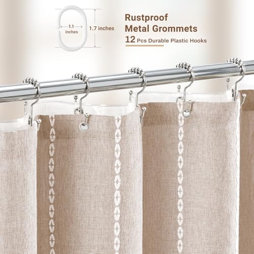 BTTN 3 in 1 Shower Curtain with Liner, 80 Inch Long Boho Linen Striped Cloth Shower Curtain Set with Hook, Large Modern Farmhouse Bohemian Waterproof Fabric Shower Curtain for Bathroom, Taupe, 72x80 - color: Taupe With Liner, size: 72"W x 80"L (Pack of 1)