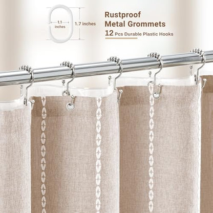BTTN 3 in 1 Shower Curtain with Liner, 80 Inch Long Boho Linen Striped Cloth Shower Curtain Set with Hook, Large Modern Farmhouse Bohemian Waterproof Fabric Shower Curtain for Bathroom, Taupe, 72x80 - color: Taupe With Liner, size: 72"W x 80"L (Pack of 1)