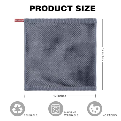 QUILTINA Kitchen Dish Cloths 6 Pack, 12 x 12 Inches, 100% Cotton Waffle Weave Dish Towels, Super Absorbent Quick Drying, Darkgrey - color: Dark Grey, size: 12 x 12 - 6 Pack