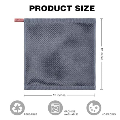 QUILTINA Kitchen Dish Cloths 6 Pack, 12 x 12 Inches, 100% Cotton Waffle Weave Dish Towels, Super Absorbent Quick Drying, Darkgrey - color: Dark Grey, size: 12 x 12 - 6 Pack