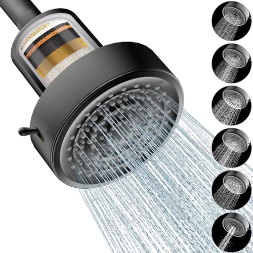 Filtered Shower Head, Shower Head with Filters for Healthy Hair & Skin | Filtered Shower Head for Hard Water,Removes Chlorine & Heavy Metals,6 Mode Settings,High Pressure,Easy Install,Water Softener - color: Matte Balck