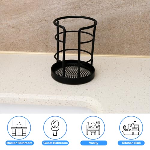 HillSpring Metal Bathroom Cup Dispenser, Sturdy Storage Holder for 3/4 oz Small Disposable Paper Cups, Black Paper Cup Dispenser for Mouthwash 2 Pack