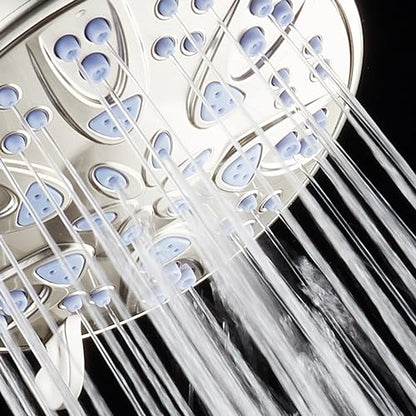 AquaDance Antimicrobial – Anti-Clog High-Pressure 6-Setting Shower Head with Microban Nozzle Protection from Growth of Mold, Mildew & Bacteria for Stronger Shower! 4" Sunset Blue - color: Satin Nickel / Sunset Blue Jets, style: 2.5 Gallons Per Minute