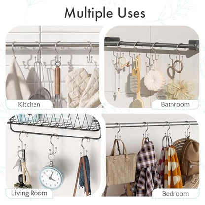Bathway Nickel Shower Curtain Hooks Ring, 12 Pcs Double Sided Shower Hooks, Rust Proof Metal Shower Hooks for Bathroom, Anti-Drop Shower Rings for Shower Curtain & Liners - color: Nickel, style: Double-layer Shower Hooks