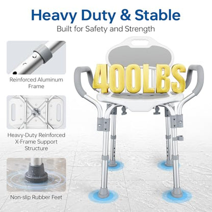 BlessReach Shower Chair for Inside Shower, 400 lbs Adjustable Shower Stool with Suction Feet, Shower Seat for Inside Tub Bathroom Bench Shower Chair for Elderly and Disabled - Grey