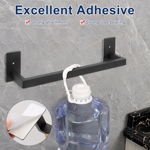 NearMoon Self Adhesive Bathroom Towel Bar, Stainless Steel Square Bath Wall Shelf Rack Hanging Towel Stick On Sticky Hanger Contemporary Style, Towel Rack Wall Mounted (16 Inch, Matte Black) - color: Matte Black, size: 16 Inch