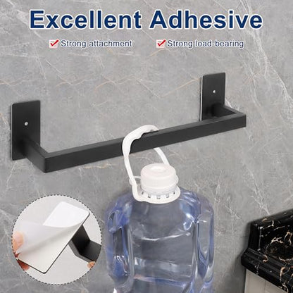 NearMoon Self Adhesive Bathroom Towel Bar, Stainless Steel Square Bath Wall Shelf Rack Hanging Towel Stick On Sticky Hanger Contemporary Style, Towel Rack Wall Mounted (16 Inch, Matte Black) - color: Matte Black, size: 16 Inch