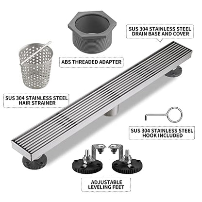 Linear Shower Drain 36 Inch, Brushed Nickel 304 Stainless Steel Rectangular Shower Drain, 51L/Min Fast Drainage Floor Linear Drain, US Standard CUPC Certified, Brushed Silver, SD-108-36S - color: Brushed Silver, size: 36 Inch
