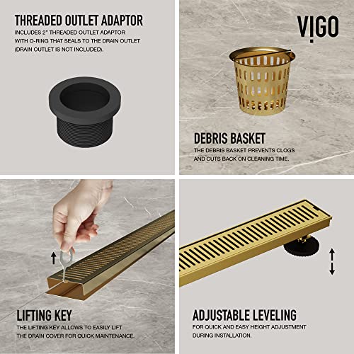VIGO Elan 36 in. Linear Shower Drain in Matte Brushed Gold - VG07003MG - color: Matte Brushed Gold, size: 36 in.