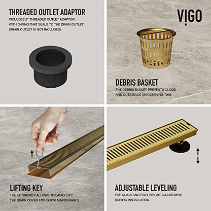 VIGO Elan 36 in. Linear Shower Drain in Matte Brushed Gold - VG07003MG - color: Matte Brushed Gold, size: 36 in.