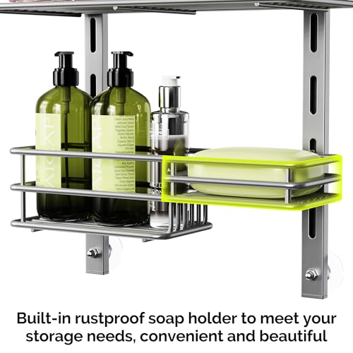 Orimade Over The Door Shower Caddy Adjustable 3 Tier Silver,Bathroom Hanging Organizer Shelf Rustproof with 4 Hooks,Shower Basket with Soap Holder and Suction Cup - color: Silver Grey-3T
