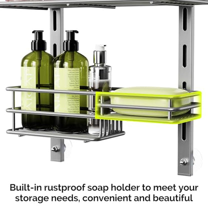 Orimade Over The Door Shower Caddy Adjustable 3 Tier Silver,Bathroom Hanging Organizer Shelf Rustproof with 4 Hooks,Shower Basket with Soap Holder and Suction Cup - color: Silver Grey-3T