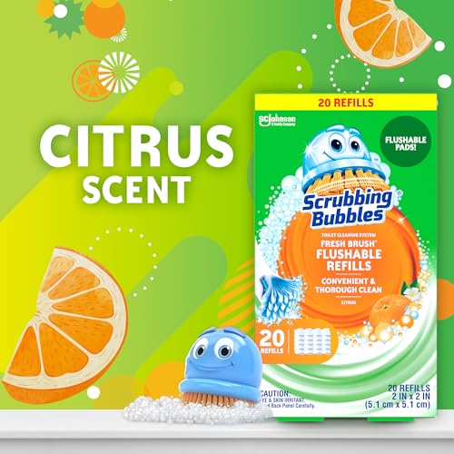 Scrubbing Bubbles Flushable Toilet Bowl Wand Cleaner Refills, Fresh Brush Cleaner Toilet Refill Pads, Removes Limescale & Odors, Citrus Scent, 20 Count (Pack of 2) - size: 20 Count (Pack of 2), style: Refill