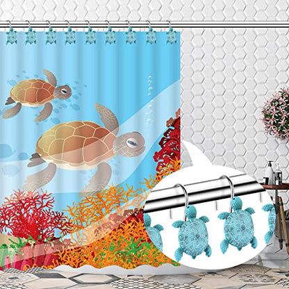 Sea Turtle Shower Curtain Hooks Rings,12PCS Anti Rust Shower Curtain Hooks | Decorative Resin Bath Room Accessories Set,Tropical Beach Fashion Theme Bathroom Decor