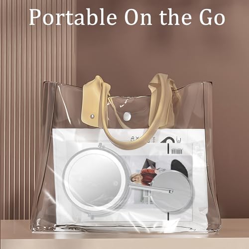 1X/10X Double Sided Travel Makeup Mirror with Lights, Chrome | 7" Lighted Makeup Mirror with Magnification for Traveling, Standing Alone, Rechargeable, Dimmable, 3 Lighting Colors, Silver