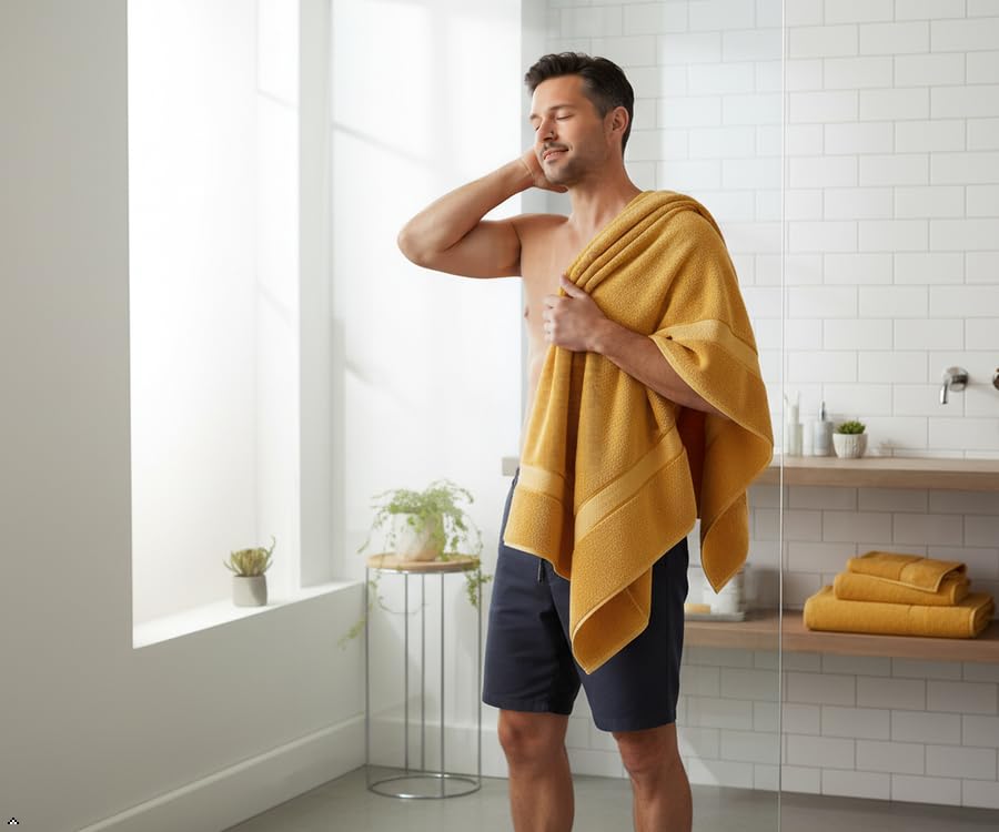 6 Piece Cotton Bath Towel Set - 2 Bath - 2 Hand - 2 Face, Gold | 100% Cotton • Thick & Plush • Hotel Quality • Ultra Soft • Highly Absorbent • Quick Dry • Low Lint • Machine Washable - color: Golden