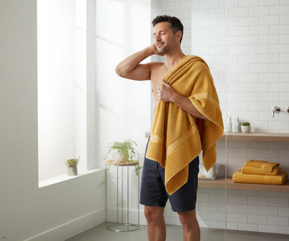 6 Piece Cotton Bath Towel Set - 2 Bath - 2 Hand - 2 Face, Gold | 100% Cotton • Thick & Plush • Hotel Quality • Ultra Soft • Highly Absorbent • Quick Dry • Low Lint • Machine Washable - color: Golden