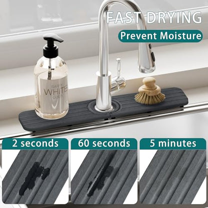Faucet Mat for Kitchen Sink Water Absorbing Stone Tray for Bathroom Counter | 19.7 x 4 inch, Faucet Splash Guard, Quick Dry, Raised Feet, Diatomaceous Earth, Sink Protector, Kitchen Sink Accessories