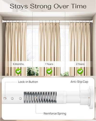 Heavy Duty Tension Curtain Rod by EZFurni, 42 to 123 Inches, Anti-Slip Spring Loaded Curtain Rods No Drilling, Apartment Renter Friendly Tension Rods for Windows, Bathroom, Patio, Room Divider, White - color: White, size: 42-123 Inches
