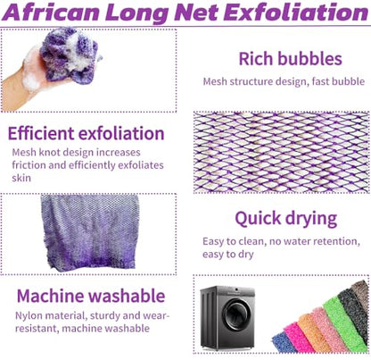SPMKTBOZAI African Net Sponge Authentic, Exfoliating Net for Body Back | African Net Sponge with Knots| Long Stretch Net| African Net for Sensitive Skin| Durable & Quick Dry| Daily Use| Purple - color: Purple