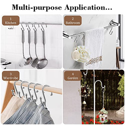 Shower Curtain Hooks, Set of 12 Rust Proof S Shaped Decorative Shower Curtain Rings,Multi-Purpose Hangers S Hooks (Chrome) - color: Chrome