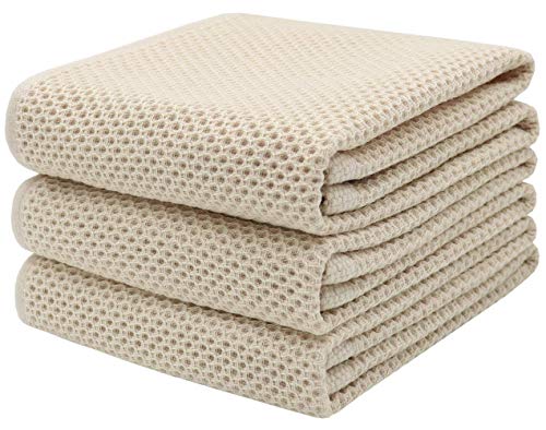 Mia'sDream Cotton Hand Towels,13”x28”, 3 Pack, Beige Bath Towels Set | Soft and Absorbent, Waffle Weave, Multi-Purpose Hand Towels for Bathroom,Kitchen,Gym | Cotton Dish Towels For Kitchen Drying - color: Beige, size: 13inch x 28inch