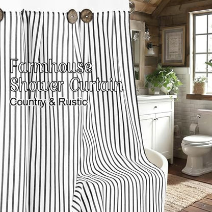 ASPMIZ Farmhouse Striped Shower Curtain and Liner Set No Hook, Black 71x74 | No Hook Shower Curtain with Snap in Liner Fabric, Rustic Washable Waterproof Bathroom Curtains with Button, Mesh Top Window - color: Black Striped, size: 71"W x 74"L (Pack of 1),