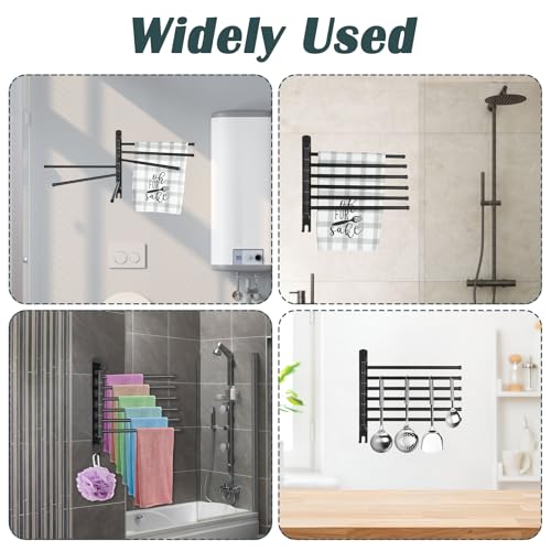 Swivel Towel Rack, Towel Bar with Wall Mounted 180° Rotation, 6 Arms Towels Hanger SUS 304 Stainless Steel, Space Saving for Kitchen, Bathroom, Outdoor (Matte Black)