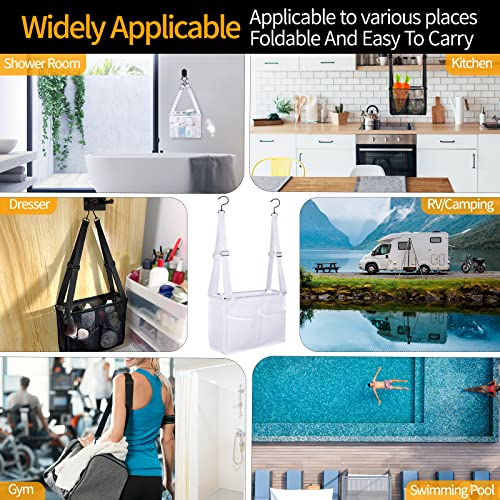4 Storage Pockets Adjustable Hanging Mesh Bathroom Bag, Shower Caddy College with Hooks, Applied to College Dorm Rooms, Gym, Swimming and RV Travel (White) - color: White