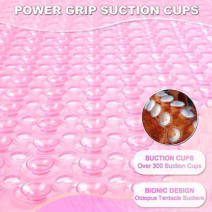 Bathtub and Shower Mats, 40x16 Inch Extra Large Non Slip Soft Bath Tub Mat with Suction Cups and Drain Holes for Bathroom Floor and Keep Tubs Clean, Machine Washable, Clear Pink - color: Clear Pink
