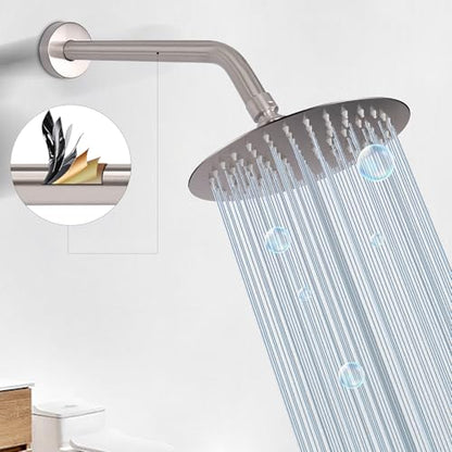 Shower Arm with Flange and Teflon Tape, Wall Mounted Shower Pipe 304 Stainless Steel Extension Arm for Fixed Shower Head & Handheld (12 Inches, Brushed Nickel) - color: Brushed Nickel, style: 12 Inch