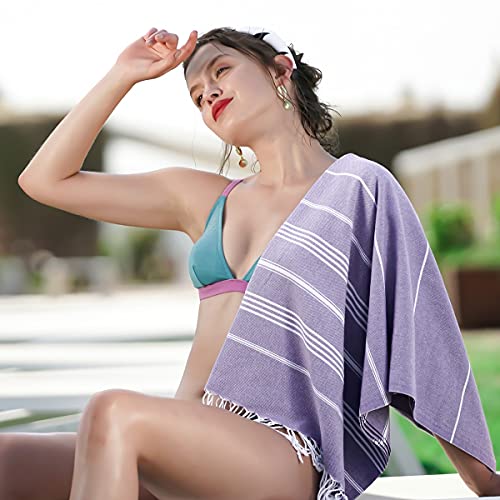 Turkish Beach Towel, Oversized 40" x 72", 100% Cotton - Lilac | Quick Dry, Sand Resistant, Reversible, Machine Washable, Lightweight Peshtemal Towel for Beach, Pool, Travel & Spa - color: Lilac