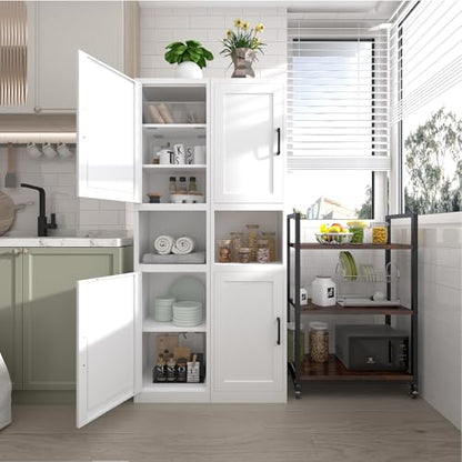 67" Metal Bathroom Storage Cabinet, White | Tall Narrow Design, 2 Doors & 6 Shelves, Slim Skinny Cabinet, Multi-Room Use - color: White