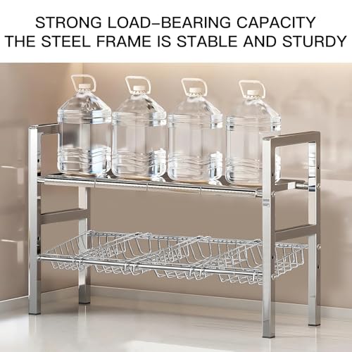 Large Under Sink Organizer 2 Tier Expandable Heavy Stainless Steel Shelf Adjustable Height for Under Kitchen Bathroom Sink Organizers and Storage (Large Size: 4 Panels 4 Storage Baskets) - size: Large size: 4 panels 4 storage baskets