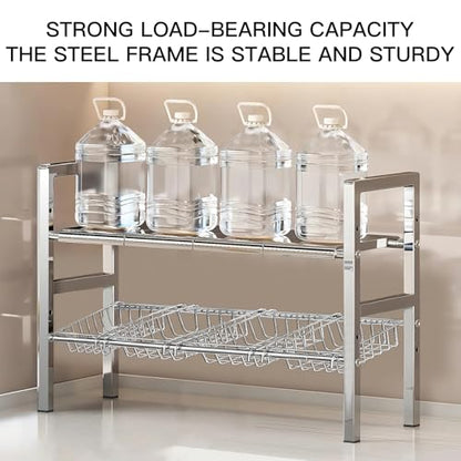 Large Under Sink Organizer 2 Tier Expandable Heavy Stainless Steel Shelf Adjustable Height for Under Kitchen Bathroom Sink Organizers and Storage (Large Size: 4 Panels 4 Storage Baskets) - size: Large size: 4 panels 4 storage baskets