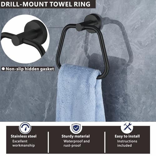 Bath Towel Ring, Bathroom Hardware Towel Holder, Matte Black Towel Ring for Bathroom, Modern Trapezoid Wall Mounted Towel Hanger, 304 Stainless Steel (Black) - color: Black