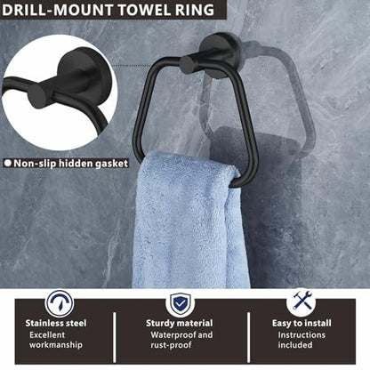 Bath Towel Ring, Bathroom Hardware Towel Holder, Matte Black Towel Ring for Bathroom, Modern Trapezoid Wall Mounted Towel Hanger, 304 Stainless Steel (Black) - color: Black