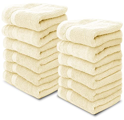White Classic Luxury Cotton Washcloths 13x13 Inch - 650 GSM Turkish Cotton | Hotel, Spa, Bathroom Face Towel | 12 Pack, Beige - color: 08: Beige