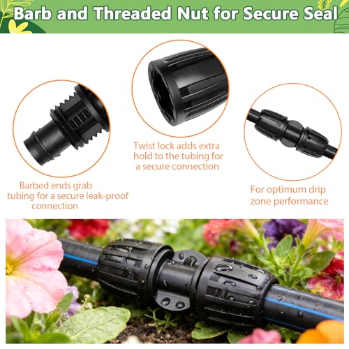 13 Pcs 1/2 Inch Drip Irrigation Coupling Fittings, Drip Line Lock Nut Barbed Coupler Connectors For 1/2 Inch Drip Tubing (0.60"-0.65" OD) Garden Irrigation System Anti-drop Connection Parts - size: 1/2 inch Coupling