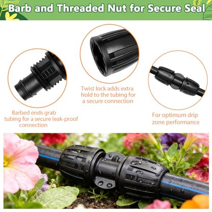13 Pcs 1/2 Inch Drip Irrigation Coupling Fittings, Drip Line Lock Nut Barbed Coupler Connectors For 1/2 Inch Drip Tubing (0.60"-0.65" OD) Garden Irrigation System Anti-drop Connection Parts - size: 1/2 inch Coupling