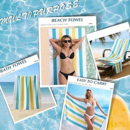 Beach Towel Set-4 Pack 30"x60" Sand Free Stripe Beach Towel for Pool,Bathroom,Soft Absorbent Quick Dry Lightweight Beach Bath Towel,Camping Blanket,Travel Towel,Beach Essentials for Adults,Teal/Yellow - color: Teal/Yellow