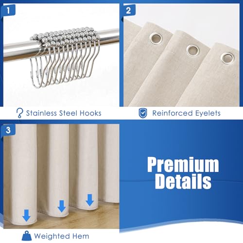 Linen-Like Shower Curtain, Waterproof Premium 250GSM Heavyweight Fabric, 72 x 72, with 12 Stainless Steel Hooks, Luxury Hotel Spa Bathroom Decor, Machine Washable, Weighted Hem, Beige - color: Linen-beige