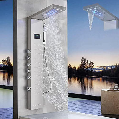 Stainless steel rain shower panel LED waterfall body Jets tower system