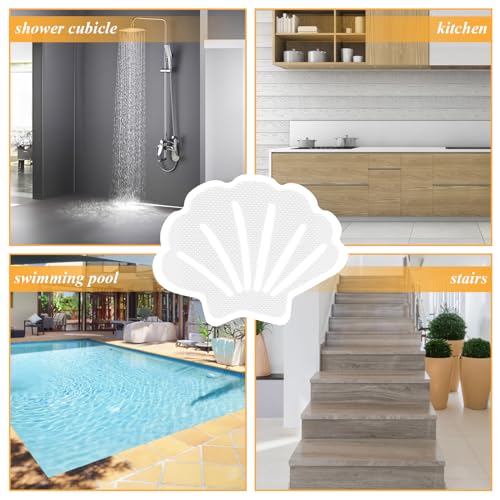 12 Pcs White Bathtub Stickers Non Slip Sea Shell Shape | Adhesive Decals, For Floor, Ladders, Bath Tub, Stairs, Bathroom, Shower Stickers - color: White