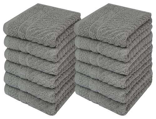 PH Pleasant Home Diagonal Wash Cloths Set - 12 Pack (12” x 12”) – 509 GSM - 100% Ring Spun Cotton Wash Cloth - Super Soft and Highly Absorbent Face Towels (Dark Grey) - color: Dark Grey, style: Diagonal