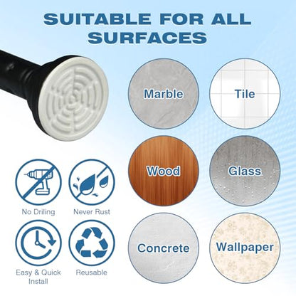 Adjustable Tension Shower Curtain Rod - No Drilling Spring Tension Shower Rod for Bathroom/Indoor Use, 17-82in Telescoping Bath Curtain Pole,Anti slip adjustment,Equipped with a fastener