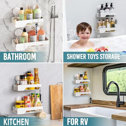 TAILI Shower Caddy Suction Cup Rustproof Metal Visible indicator White | 2 Pack Rustproof,No Drilling Wall Mounted Basket, Upgraded Removable Suction Cup Bathroom Organizer Heavy Duty Shampoo - color: Visible indicator White x2